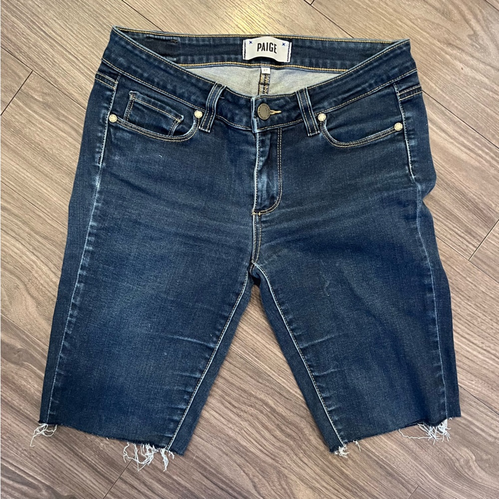 Paige Verdugo Cutoff Bermuda Shorts Sz 27 Raw Hem Dark Wash Denim